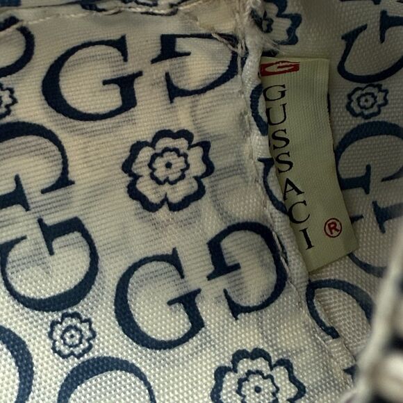 Y2K Gussaci Denim Monogram Faux Croc Leather Baguette Bag Purse Bling Big Buckle - Picture 9 of 13